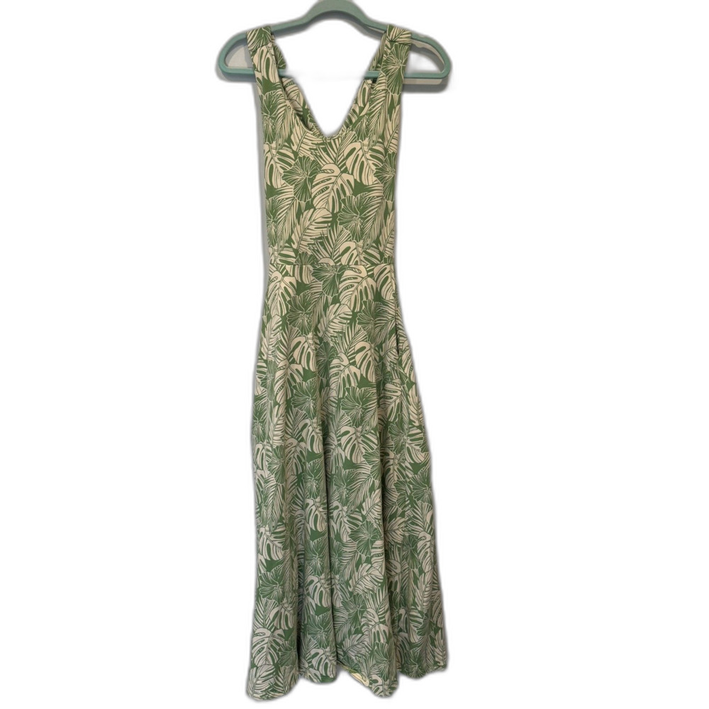 Pact Maxi Dress Organic Cotton Tropical Leaf Print Green Cream Women sz Small